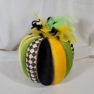Glam Pumpkin, Velvet Black, Yellow, Green & Harlequin Pumpkin Feathers Gold Trim